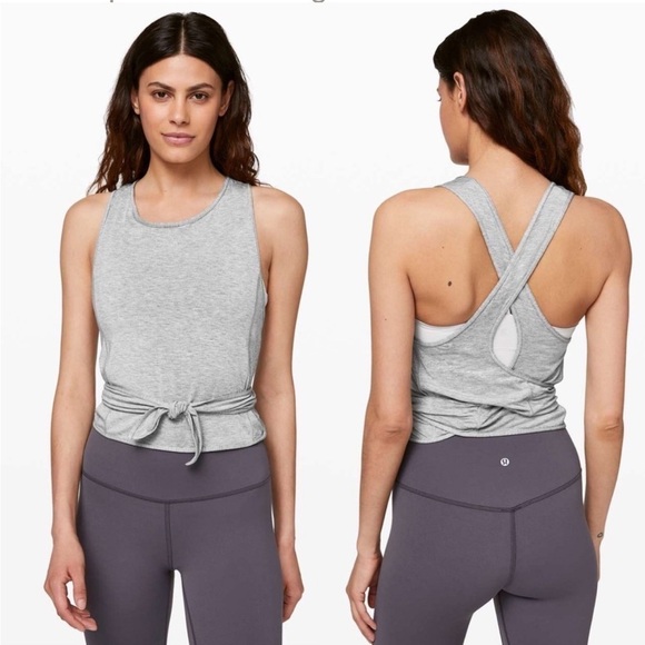 Lululemon Turn to Tie Wrap Tank Top Heathered Core Light Grey Yoga - Picture 1 of 11